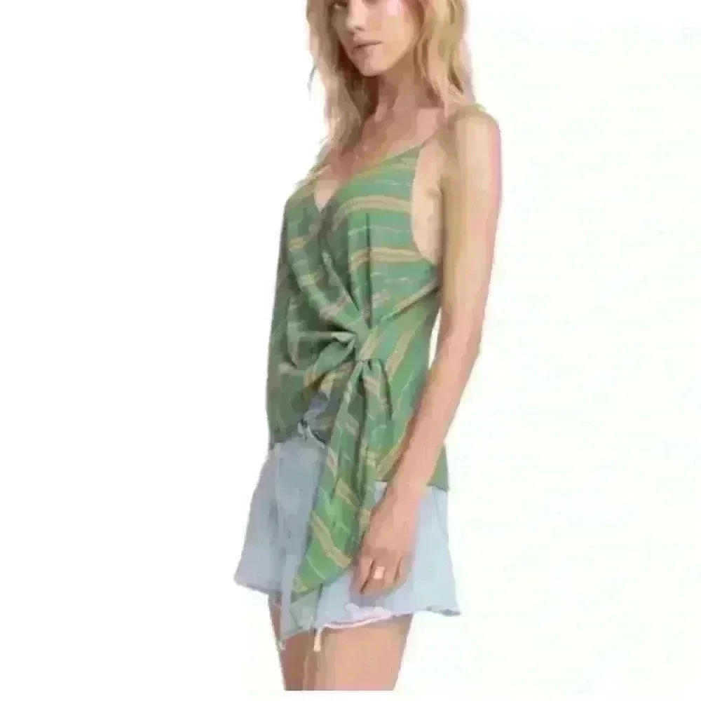 Astr The Label Landon Striped Wrap Tank Top In Green Emerald Stripe Size S - Picture 2 of 10